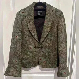 Peck & Peck Women’s Blazer Jacket Blue Flowers w Gold Accents Sz 14